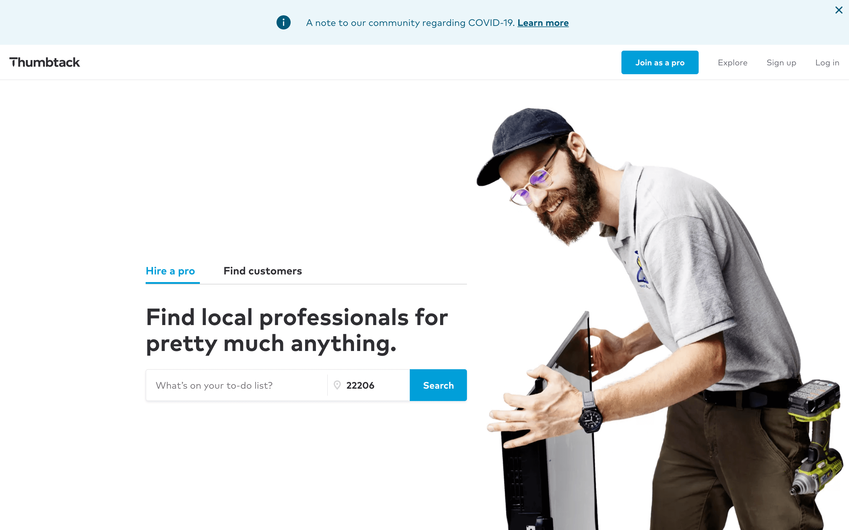 Thumbtack homepage