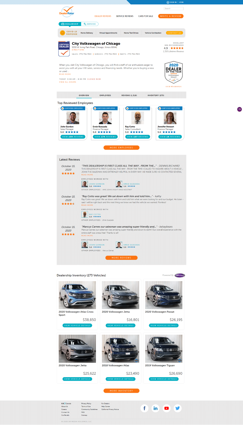 DealerRater example listing