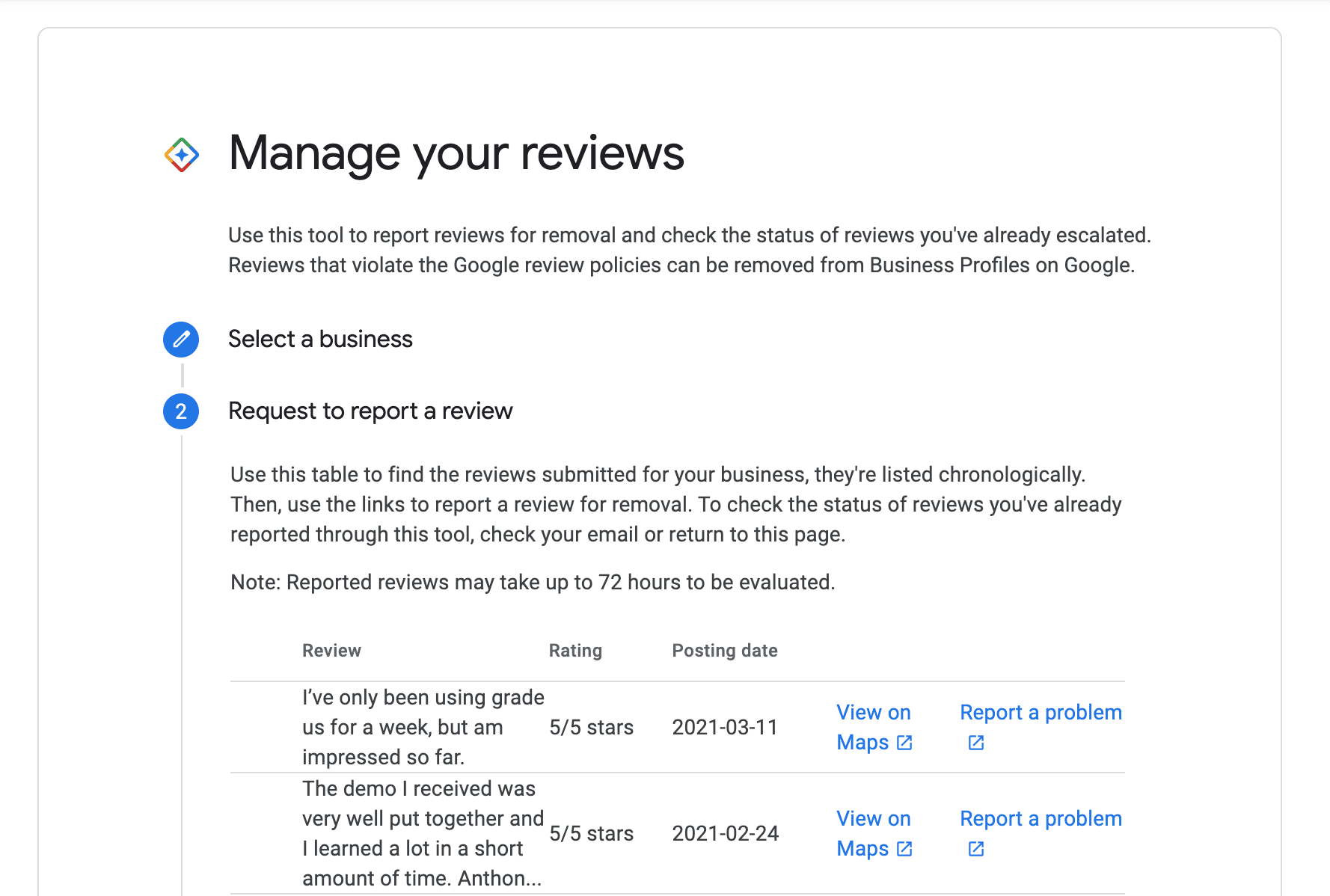 manage reported reviews