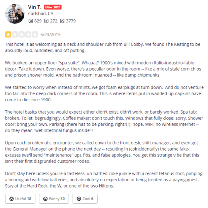 hotel review yelp