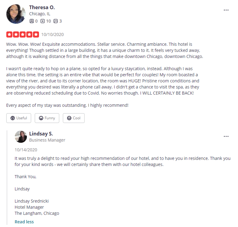response to positive review hotel yelp