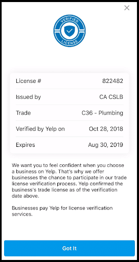 yelp verified business info