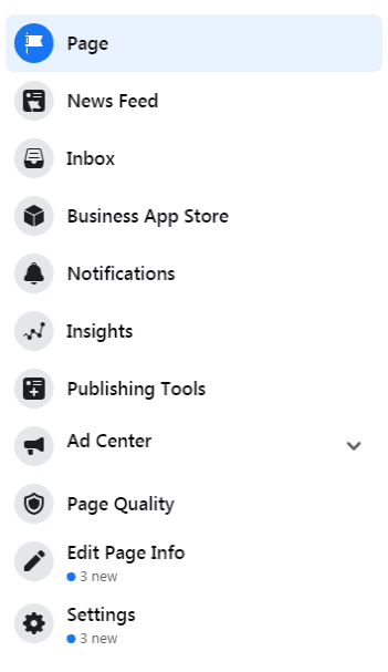 facebook business page tab options