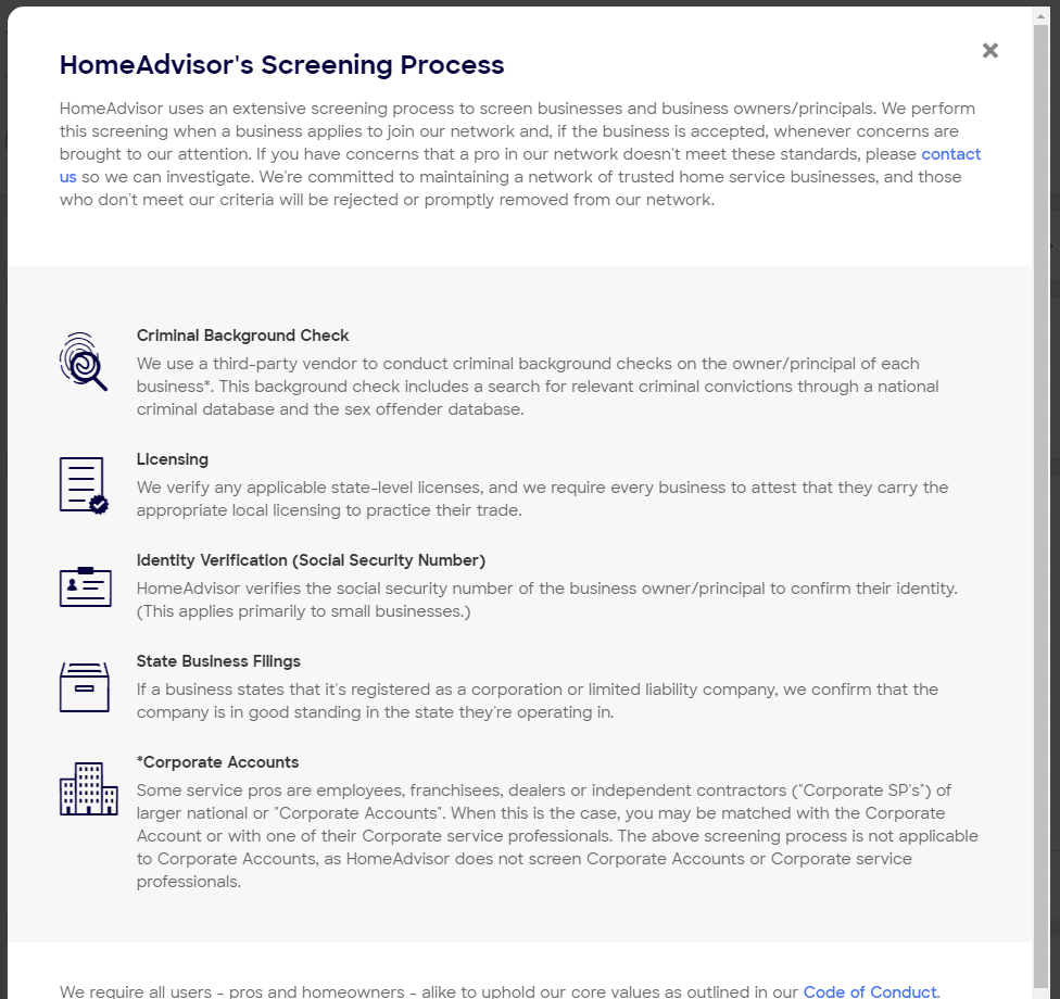 homeadvisor screening process