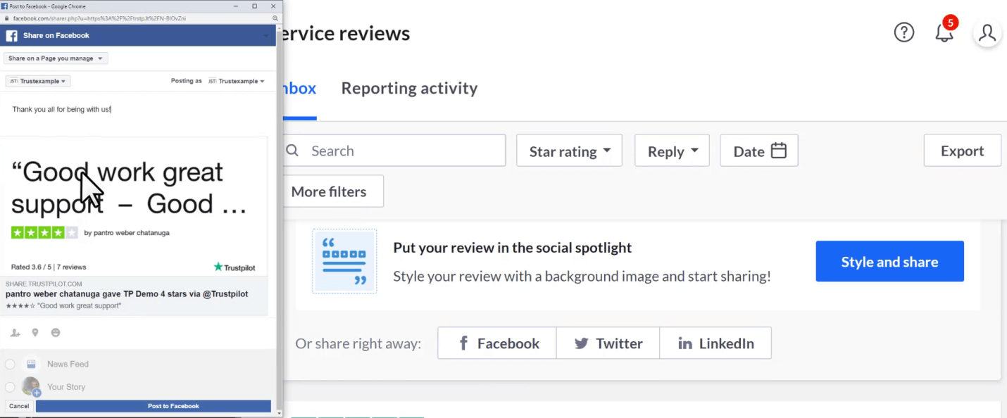 share trustpilot review facebook