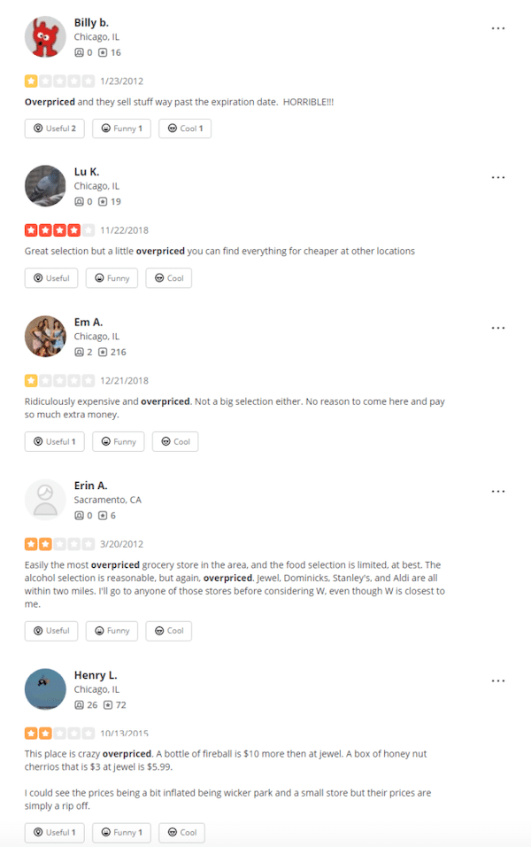 screenshot of Sentiment in bad reviews